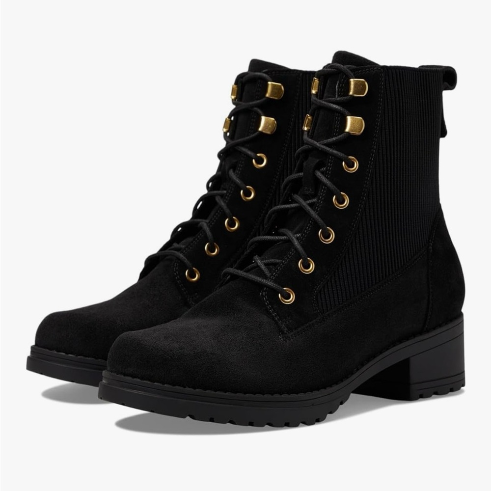 Cole Haan Black Suede Camea Combat Boots